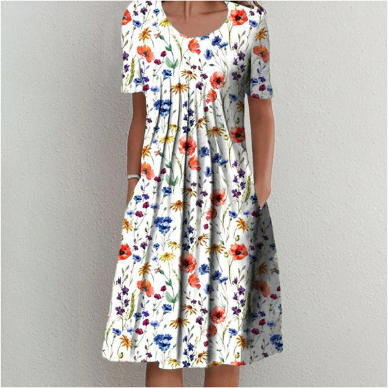Jenni Statement Women's Floral Midi Dress with Pleated Design Boutique Collection