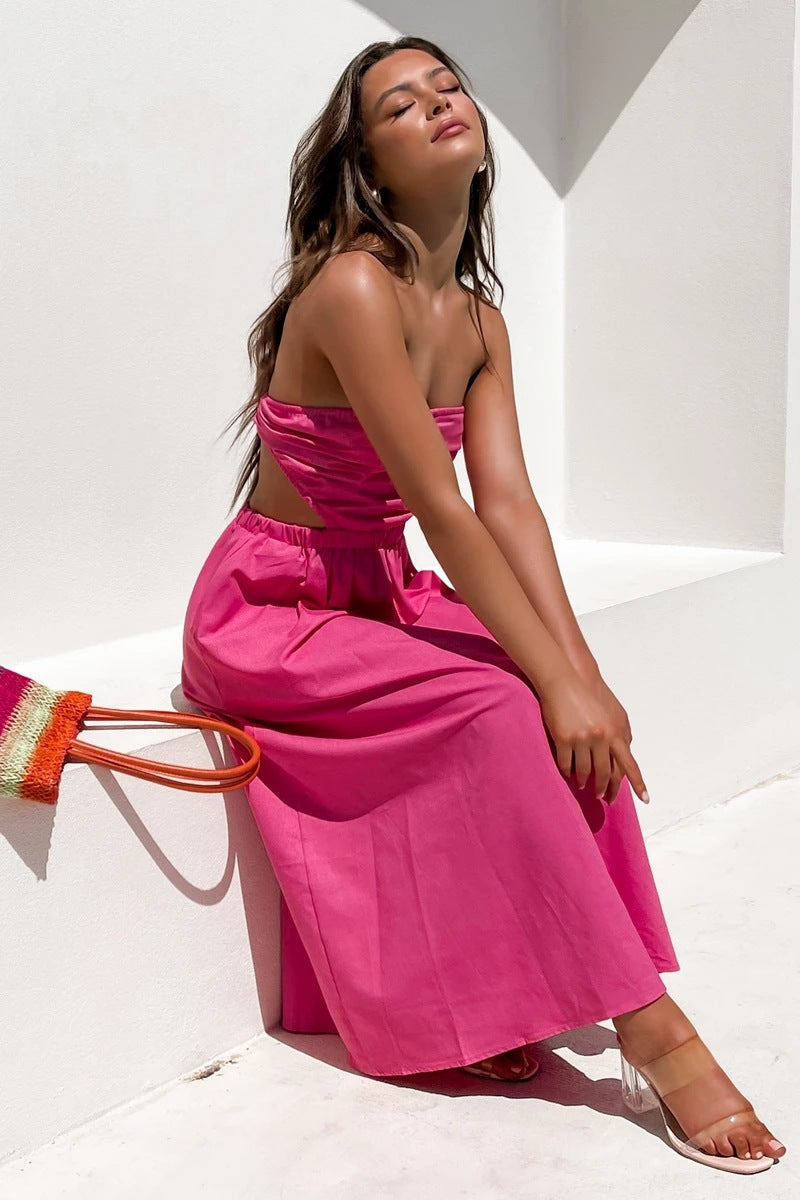 Head Over Heels Strapless Satin Maxi Dress Pink