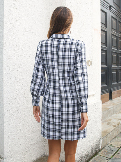 Archie Cotton Ruched Plaid Shirt Dress FINAL