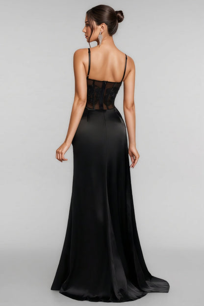 Liv Black Mesh Slit Maxi Dress