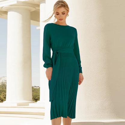 Knitting Dress Slim - Fit Pleated Mid - Length Bottoming Sweater