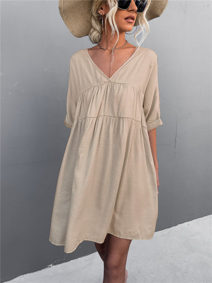 Goodness Cotton Pocketed Babydoll Dress Khaki