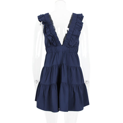 Ruffled Deep V Fitted Backless Dress
