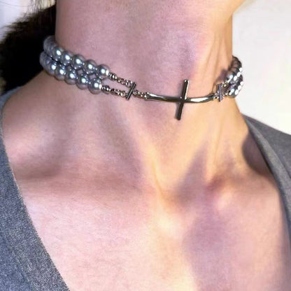 Double Layer Pearl Choker Highend Sweet Cool Necklace