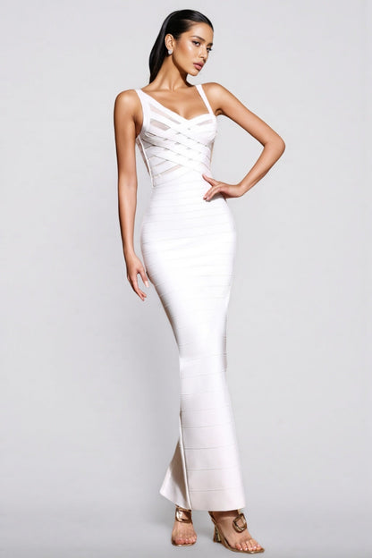 Yeriel White Cross Cut-outs Maxi Dress