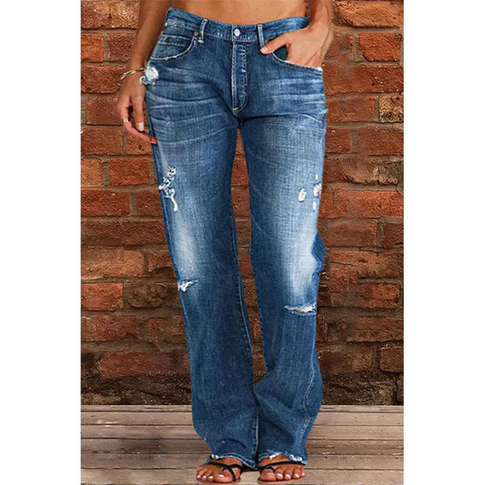 Broken Hole Casual Straight Leg Jeans