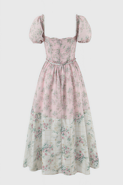 Nylta Pink Floral Chiffon Midi Dress