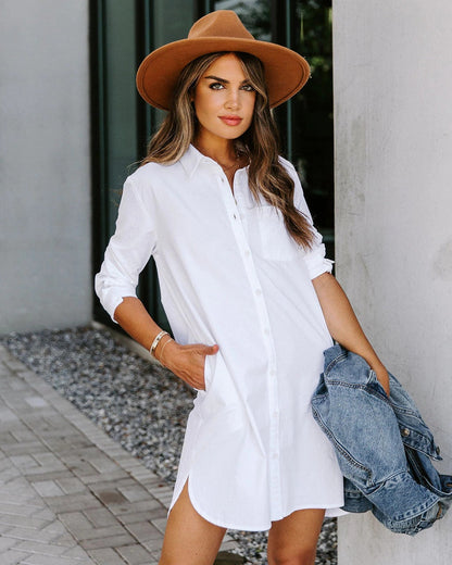 Harmony Cotton Button Down Shirt Dress White