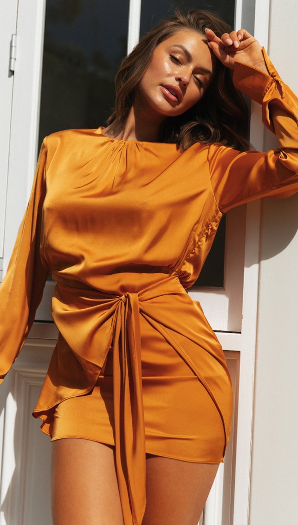 Bright Idea Tie Front Dress Marigold