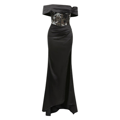Tube Top Stitching Sequined Sleeveless Slim Fit Backless High End Dress Dress