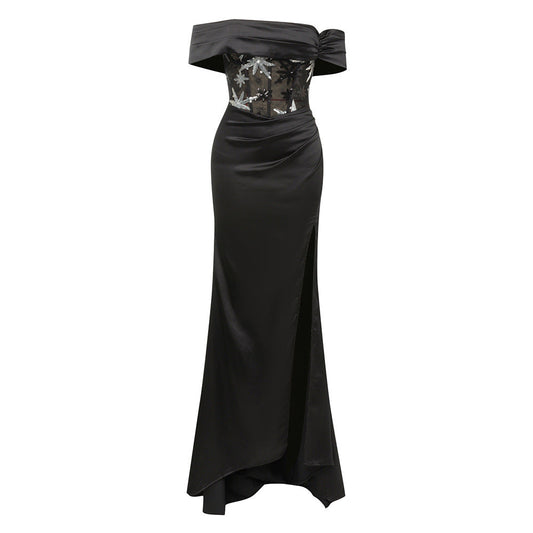 Tube Top Stitching Sequined Sleeveless Slim Fit Backless High End Dress Dress