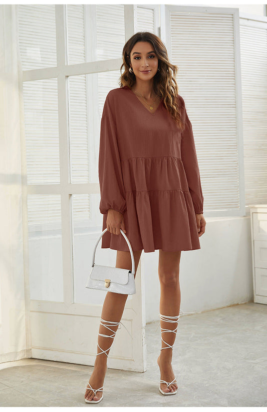From Autumn To Spring Cotton Babydoll Dress Soft Rust