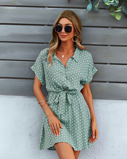 Manika Spotted Button Down Shirt Dress Slate Blue