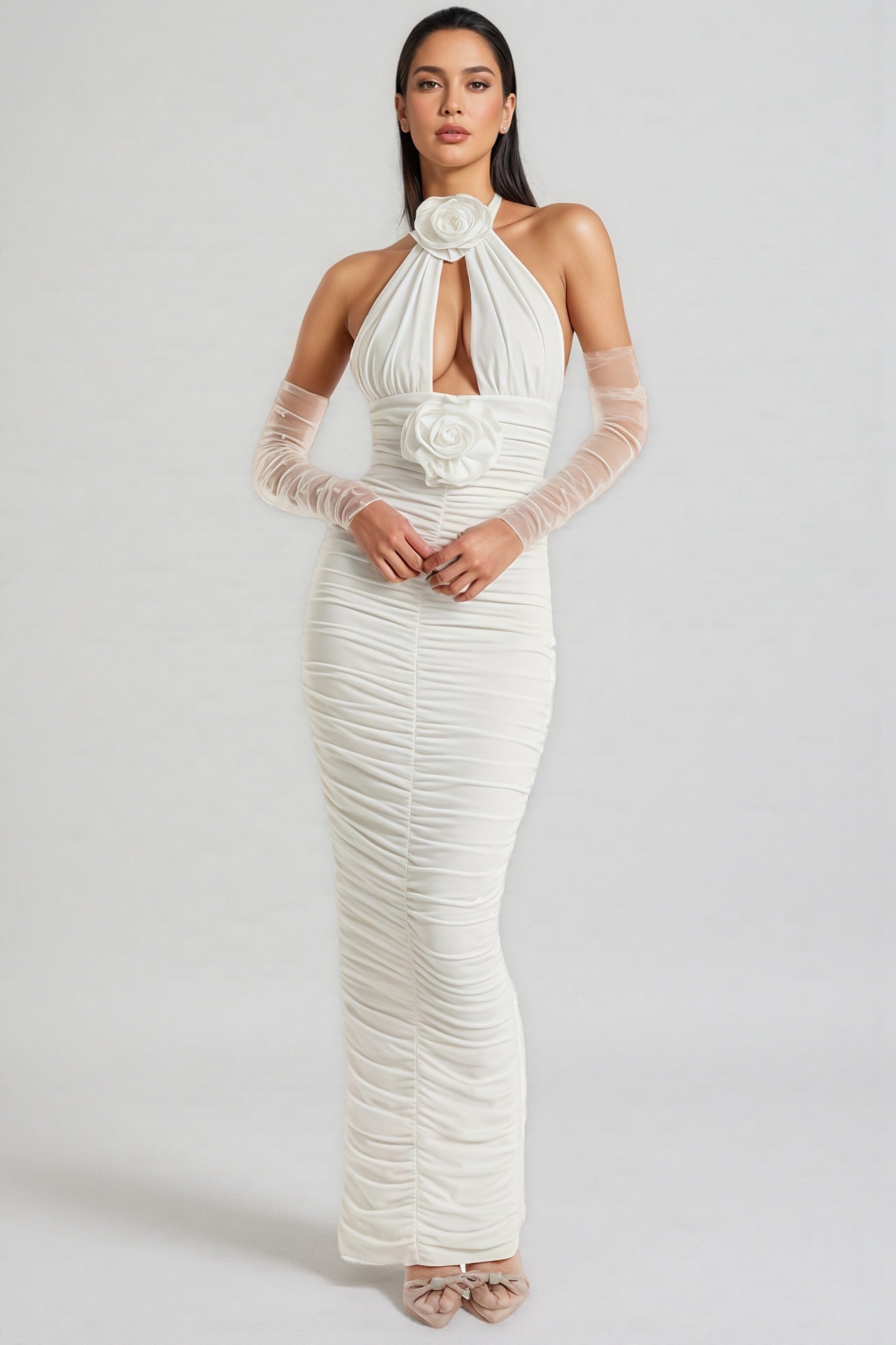 Wooh 3D Floral Neck Maxi Dress