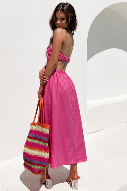 Head Over Heels Strapless Satin Maxi Dress Pink