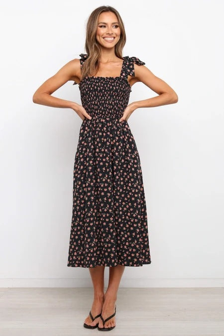 Alanis Floral Smocked Mini Dress Navy