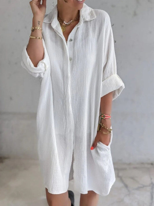 Destin Cotton Button Down Shirt Dress Natural