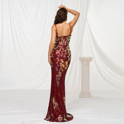 Hip-wrapped sequined banquet mermaid evening dress