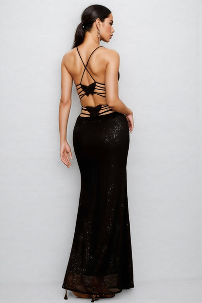 Gaiwan Black V-Neck Sequinned Maxi Dress