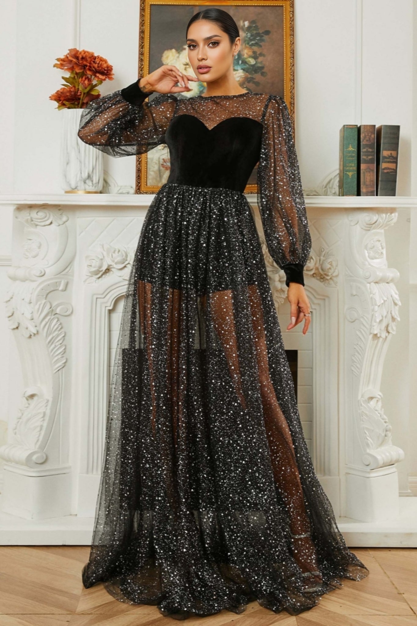 Caspian Sequin Mesh Maxi Dress