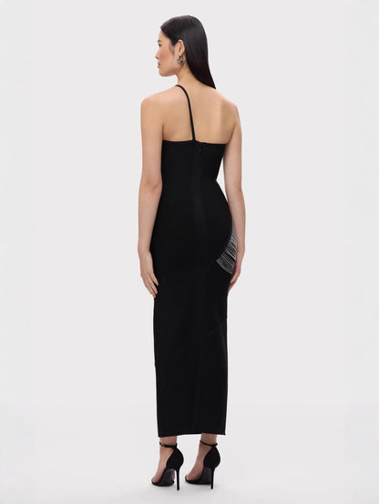 One-shoulder tassel high street party evening dress