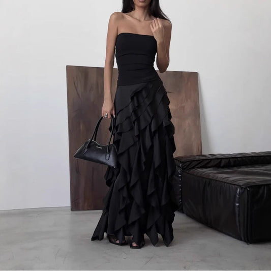 Mercedes Statement Women's Evening Dress with Flowing Ruffle Details Elevated Occasion Wear