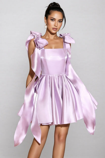 Valentina Purple Bow Mini Dress