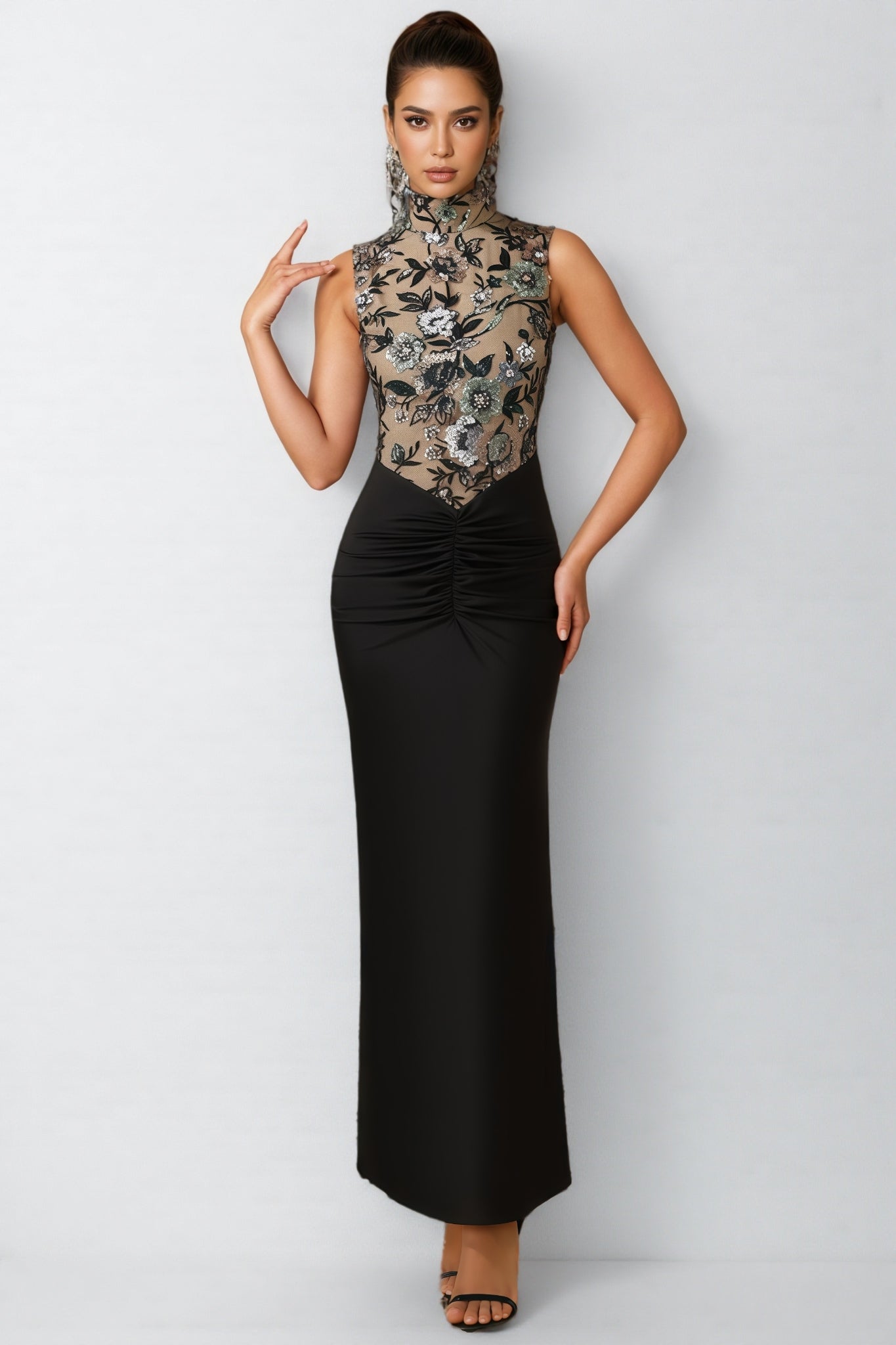 Calissa Embroidered Sequinned Floral Maxi Dress
