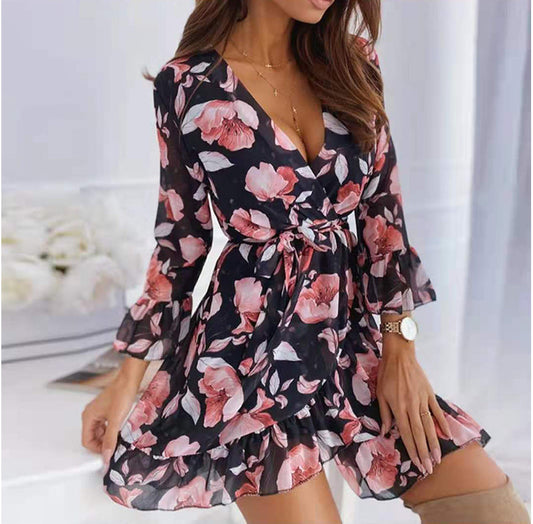 Hannah Printed Rope Tie Ruffle Dress FINAL