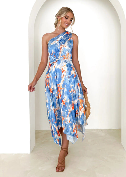 Tatiana Timeless Women's Asymmetrical Evening Dress with Floral Design and Waist Belt Wear Edit