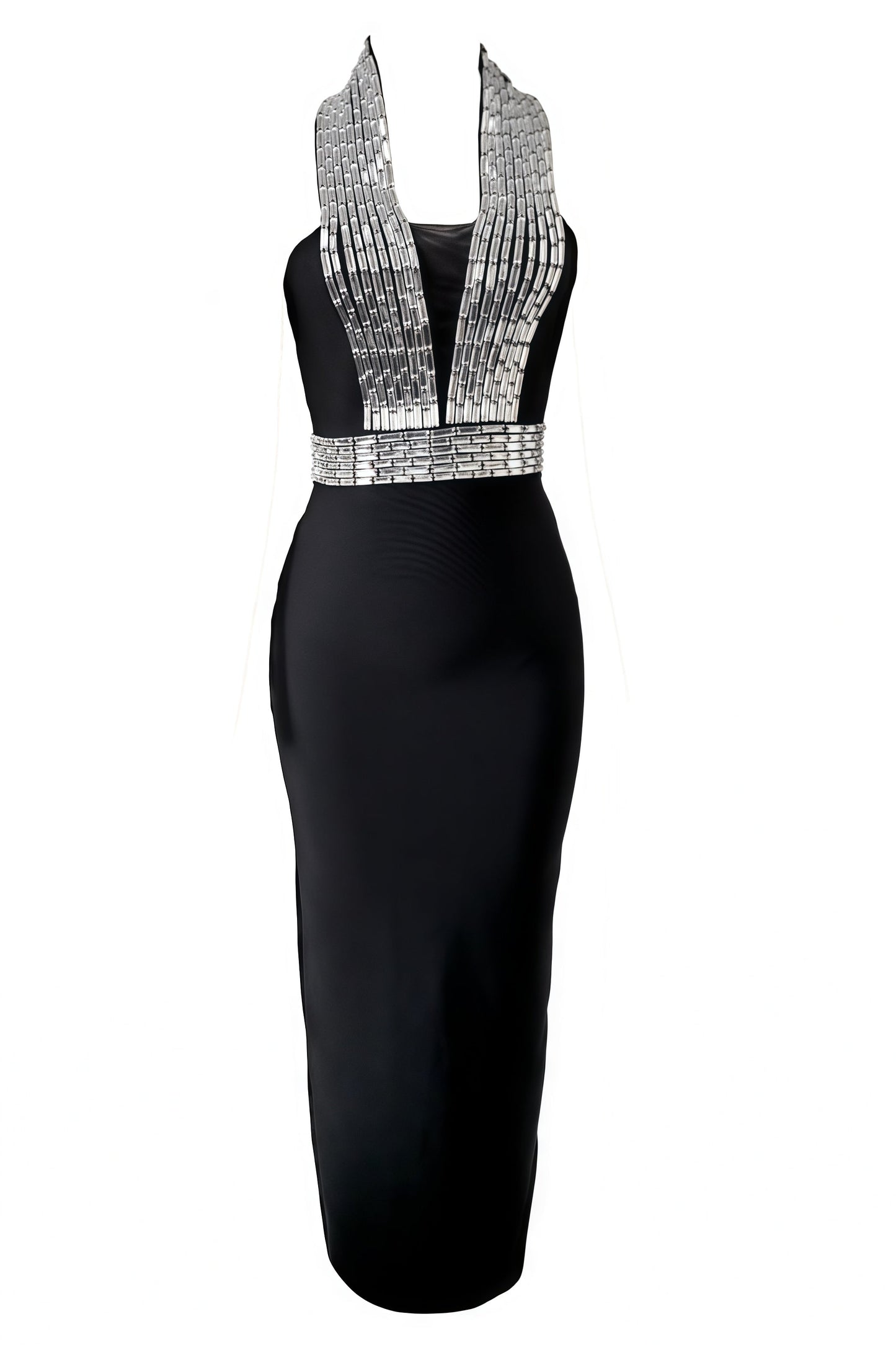 Ierra Black Diamond Studded Backless Maxi Dress