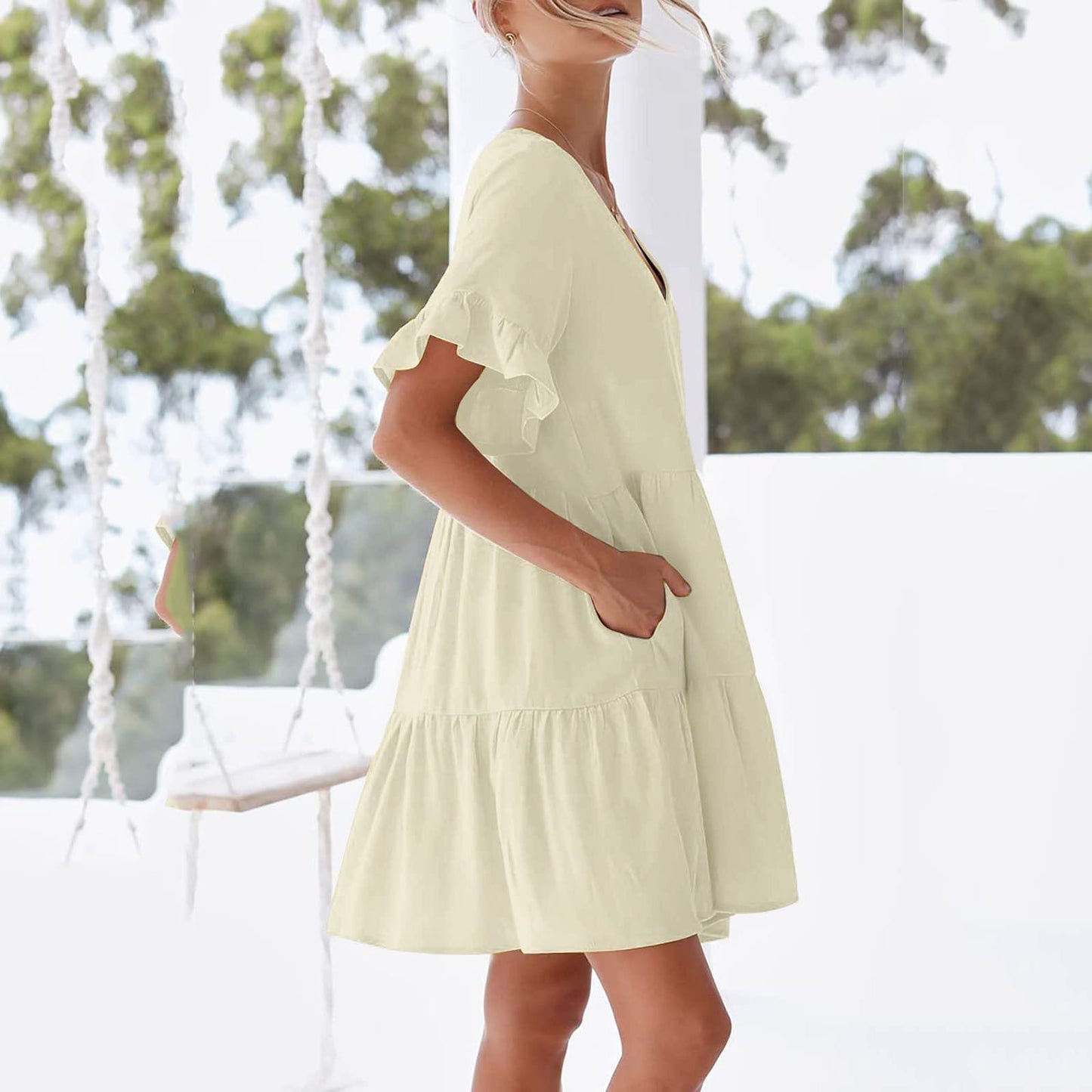 Oatland Cotton Pocketed Babydoll Dress Dark Taupe