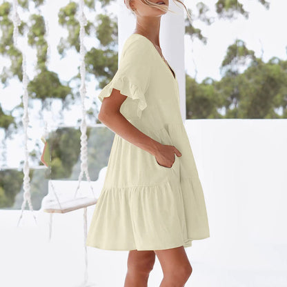 Oatland Cotton Pocketed Babydoll Dress Dark Taupe
