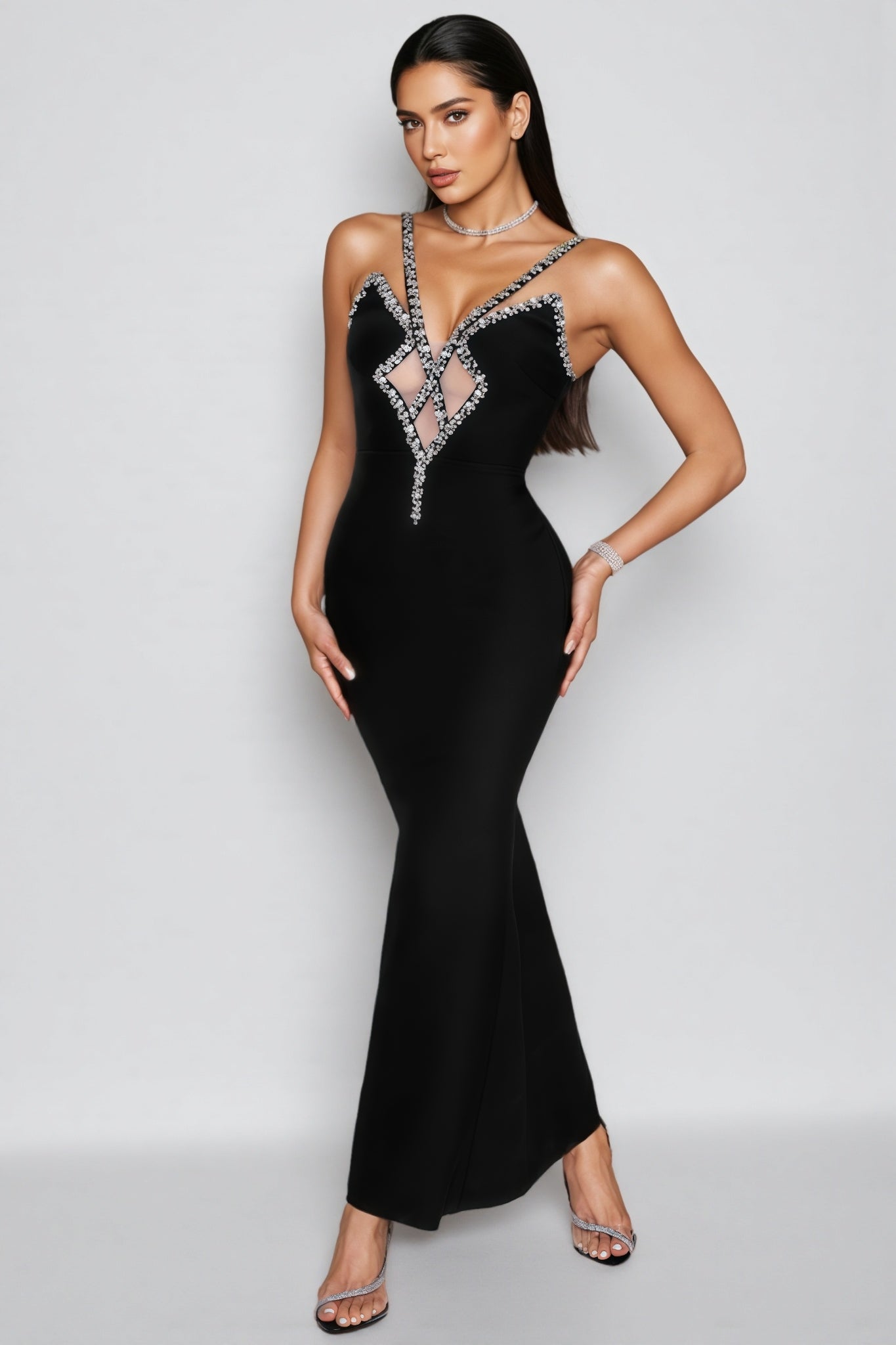 Etta V-Neck Studded Mesh Camisole Maxi Dress