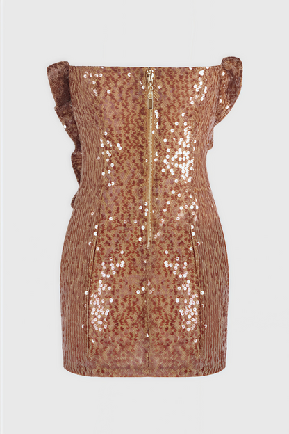 Jovilk Sequin 3D Flower Ruffled Mini Dress