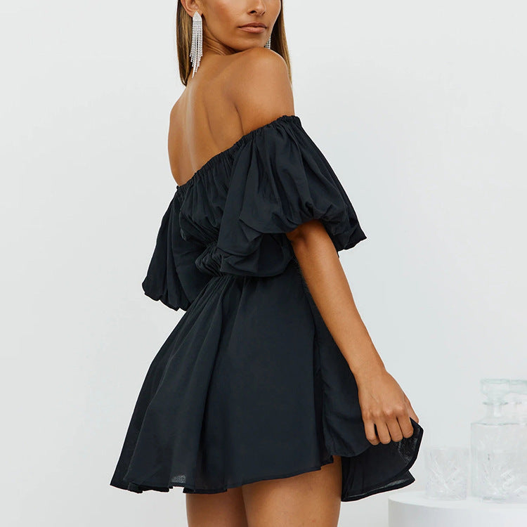 Tess Off The Shoulder Puff Sleeve Dress Black