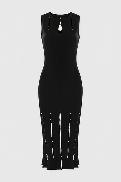 Breclk Beaded Openwork Sleeveless Midi Dress