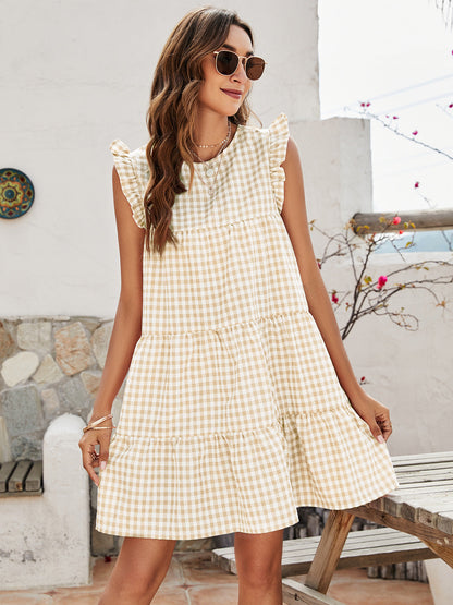 Cupcake Cotton Pocketed Polka Dot Babydoll Dress Beige