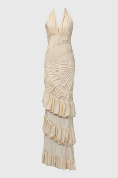 Qearl Halterneck Shirred Maxi Dress