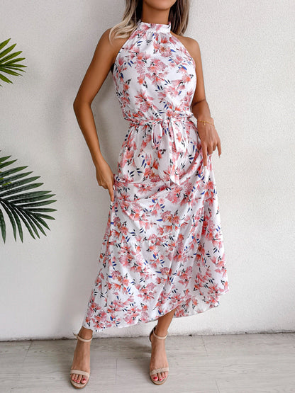 Sure Thing Floral Chiffon Halter Maxi Dress Cream FINAL