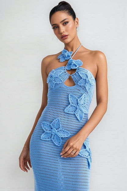 Remyed Openwork Knit 3D Floral Maxi Dress