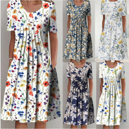 Jenni Statement Women's Floral Midi Dress with Pleated Design Boutique Collection