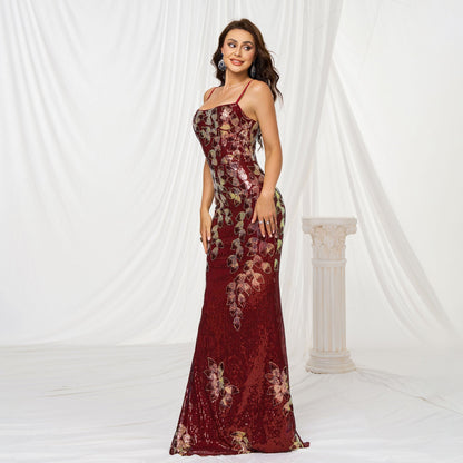 Hip-wrapped sequined banquet mermaid evening dress