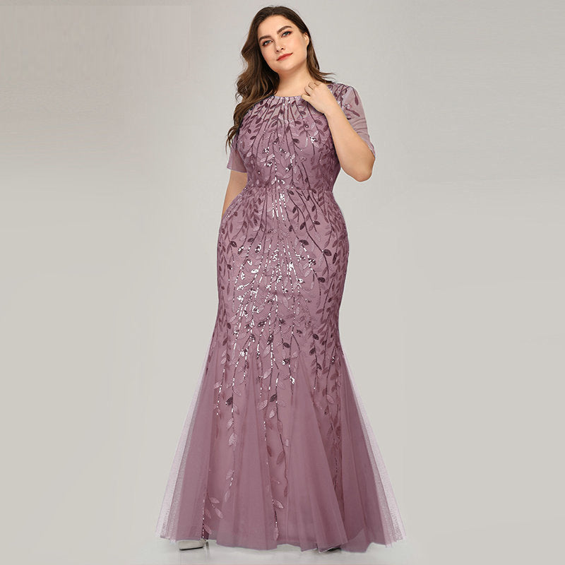 Plus Size Evening Dress Version Sequin Mesh Fishtail Slim Fit