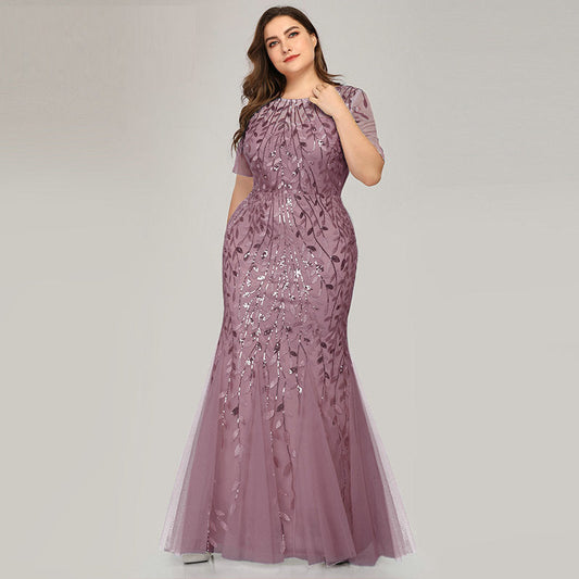 Plus Size Evening Dress Version Sequin Mesh Fishtail Slim Fit