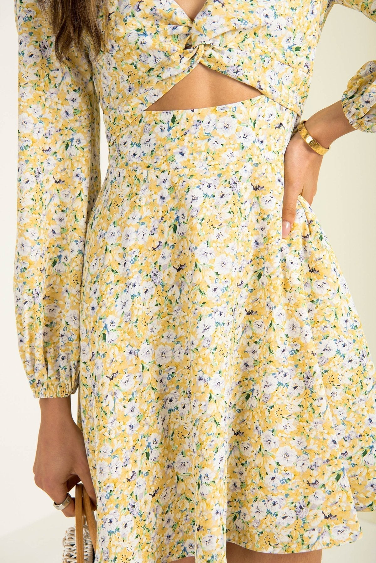 Inner Sunset Floral Smocked Cutout Dress Sage