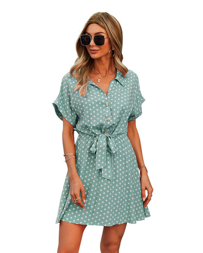 Manika Spotted Button Down Shirt Dress Slate Blue
