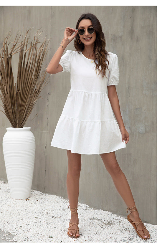 Randi Contrast Poplin Babydoll Dress White