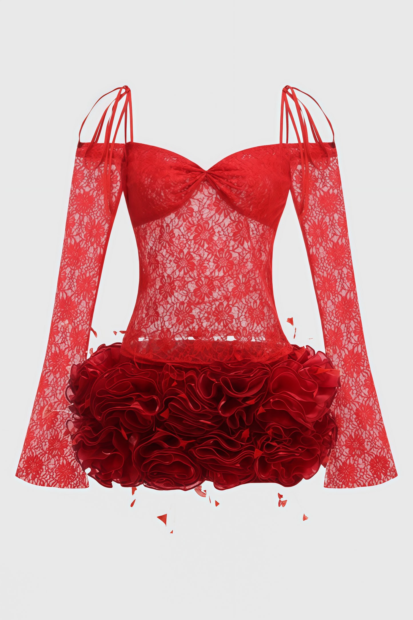 Kainld Red Strapless 3D Flower Mini Dress Set