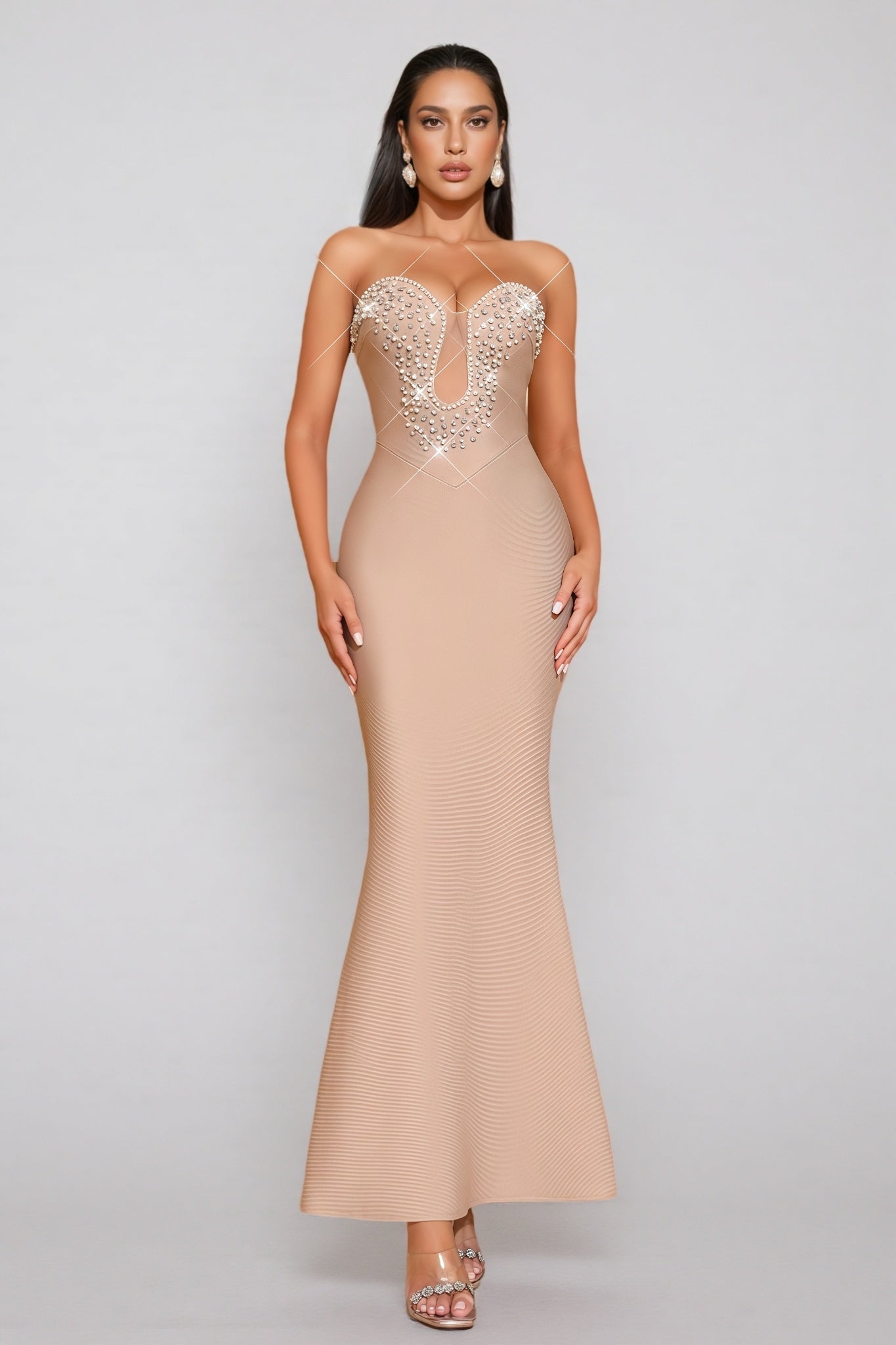 Iuana Sleeveless Beaded Bandage Maxi Dress